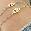 Bracelet De Cheville Femme Plaqué Or - Pendentif Main De Fatma Et Œil Protecteur - Chaîne Réglable Léger Et Élégant - 8