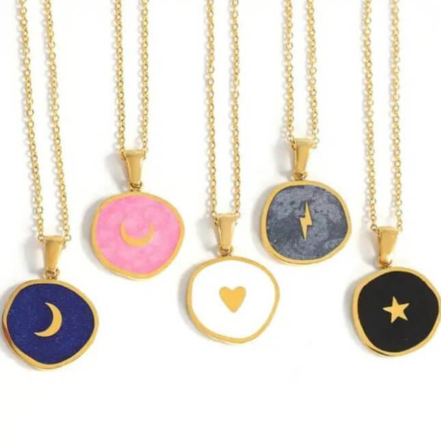 COLLIER LUNE, ÉTOILE, CŒUR… - ORANGE AMOUR